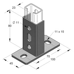Piastra di Base Verticale 4 Fori Inox A4 Binario 35