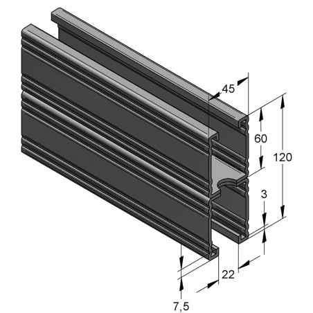 Binario Doppio 45/120/3 L=6 RAL fbv (Imballo 120mt)