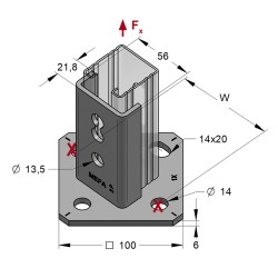 Piastra di Base Orizz./Vert. per Binari L=45mm (fvz) (Conf 10pz)