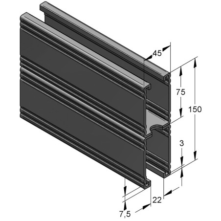 Binario Doppio 45/150/3 L=6 RAL fbv (Imballo 96mt)