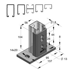 Piastra di Base Verticale per Binari L=45mm (Conf 10pz)
