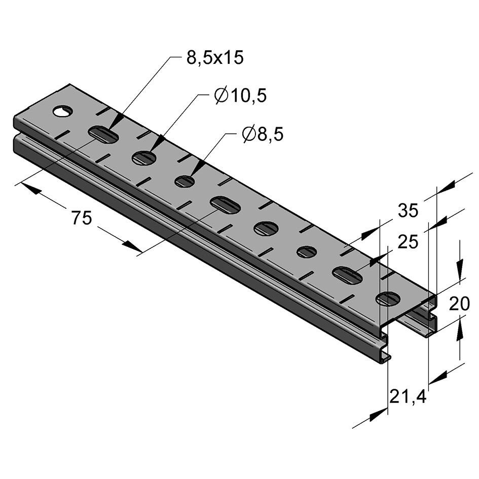 Binario Stex 35/20/0.8 mm L=2mt fbv