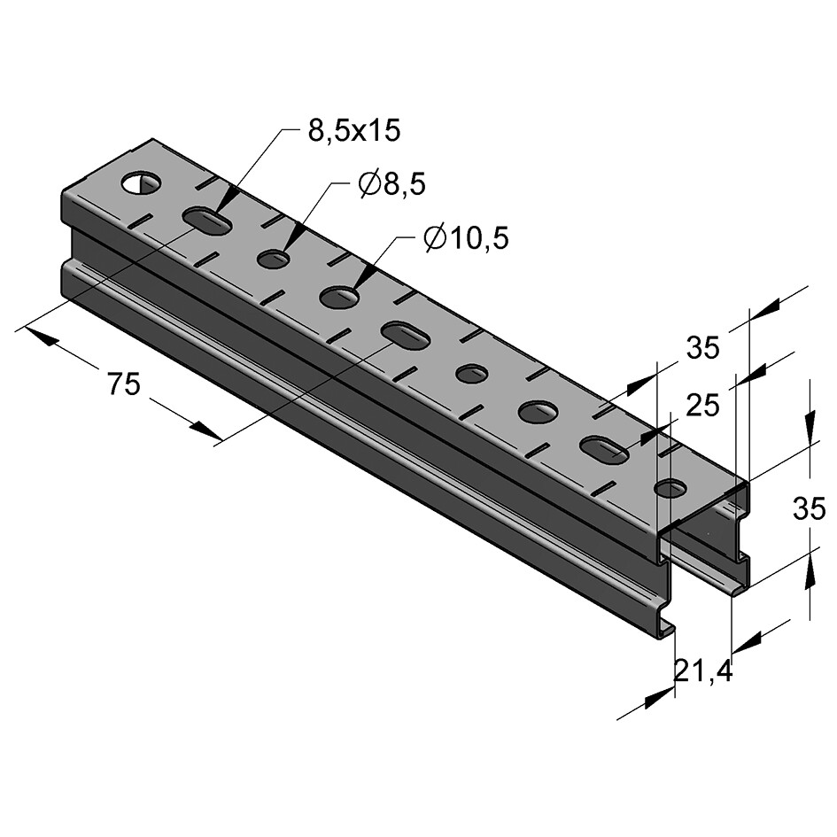 Binario Stex 35/35/1.0 mm L=3mt fbv (Imballo 378mt)