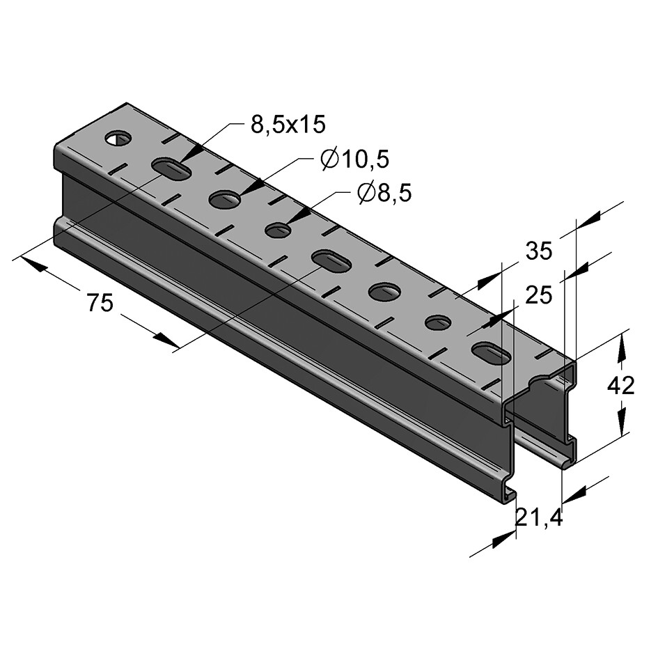 Binario Stex 35/35/1.0 mm L=2mt fbv (Imballo 252mt)