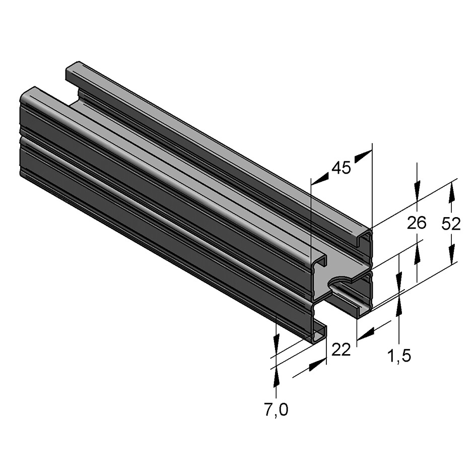 Binario Doppio 45/52/1.5 L=6 RAL fbv (Imballo 240mt)