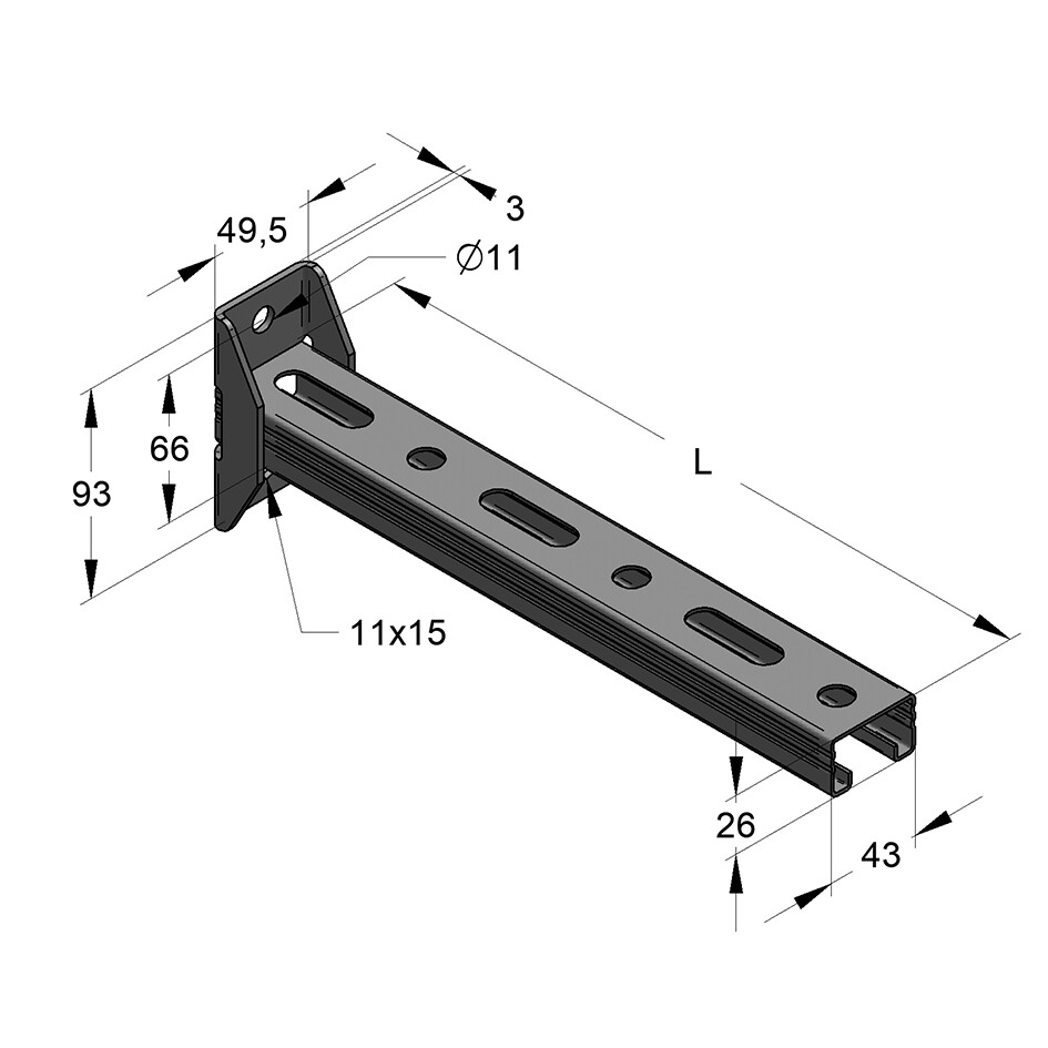 Mensola Profilo-C S 45x26x1.5 L=525mm gvz (1pz)