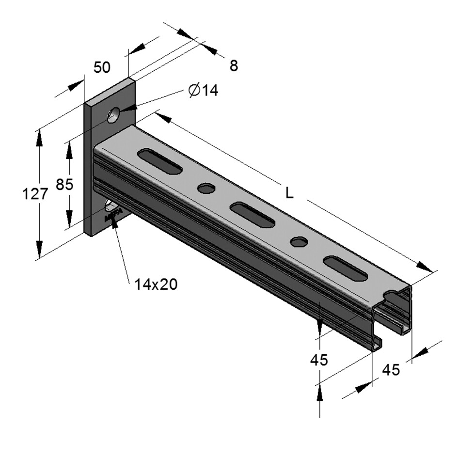 Mensola Profilo-C 45/45/2 L=210mm gvz (Conf 15pz)