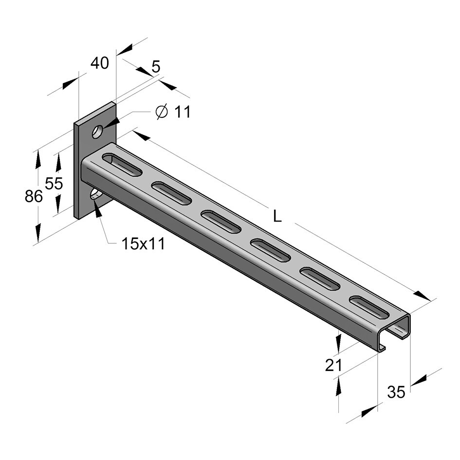 Mensola Profilo-C 35/21/2.0 L=158mm gvz (Conf 25pz)