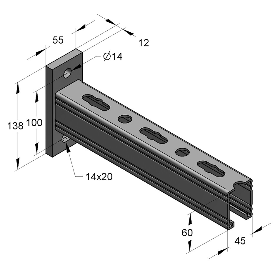 Mensola Profilo-C 45/60/3.0 L=735mm gvz (Conf 5pz)