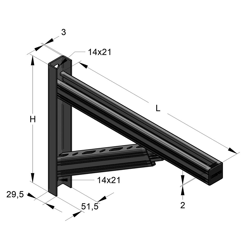 Mensola Saettata Binario 45/45/2.00 fsv L=840mm con Tappo (Conf 6Set)