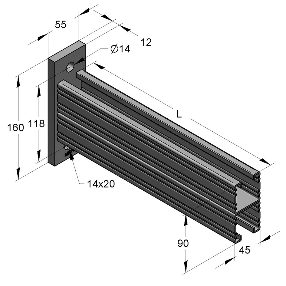 Mensola Profilo-C 45/90/2D L=840mm fsv (Conf 5pz)