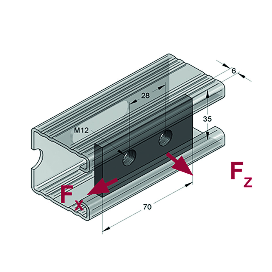 Piastra Filettata A 2 Fori 70x35x6 M12 Inox A2