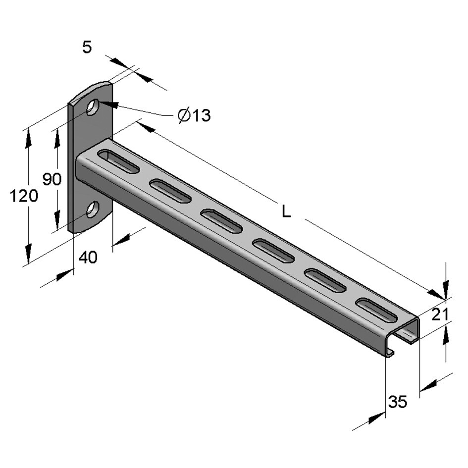 Mensola in Profilo 35 L=262.5mm Inox A4
