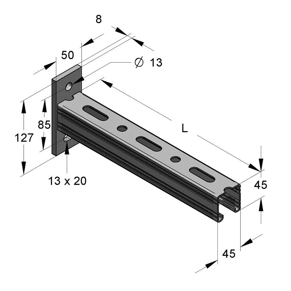 Mensola in Profilo 45 L=420.0mm Inox A2